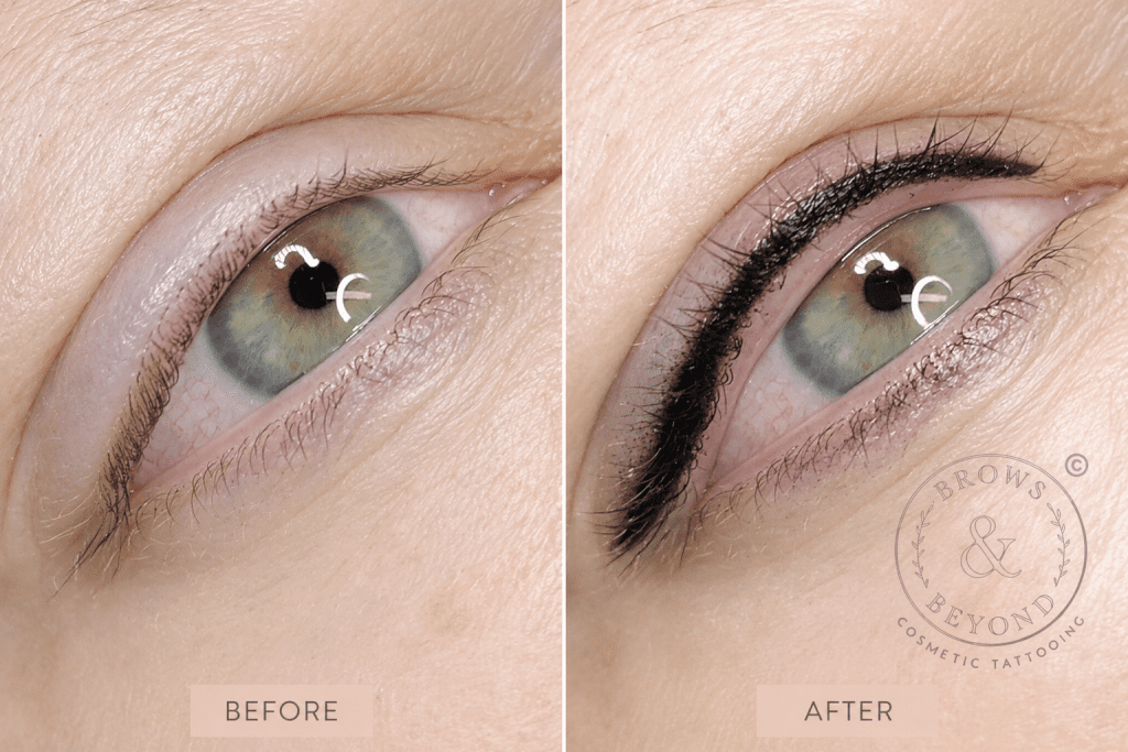 Tattoo eyeliner lash enhancement before and after cosmetic tattoo Auckland